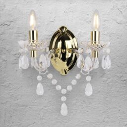 First Choice Lighting Clear Acrylic & Gold Marie Therese Style 2 x 40W Wall Light - thumbnail 3