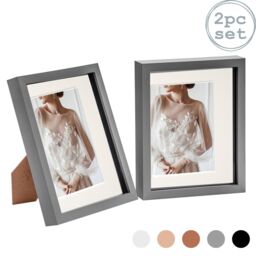 "Nicola Spring 3D Box Photo Frames - 8 x 10"" with 5 x 7"" Mount - Grey Mount - Pack of 2"