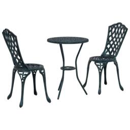 Berkfield Home Stylish 3 Piece Garden Bistro Set Green Cast Aluminium - thumbnail 3