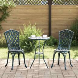 Berkfield Home Stylish 3 Piece Garden Bistro Set Green Cast Aluminium - thumbnail 2