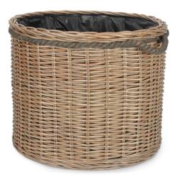 Red Hamper Round Willow Patio Planter With Black Plastic Lining in Brown - thumbnail 4
