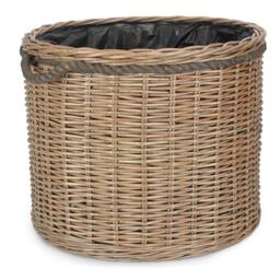 Red Hamper Round Willow Patio Planter With Black Plastic Lining in Brown - thumbnail 1
