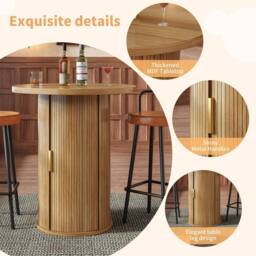 Merax Modern Round Bar Table with Built In Storage Cabinet in Natural - thumbnail 5
