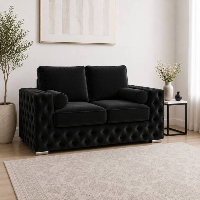 Stratus Interiors Ashley Tufted Chesterfield Fabric Full Back Living Room Sofa-2 Seater in Black - image 1