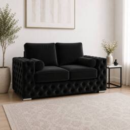 Stratus Interiors Ashley Tufted Chesterfield Fabric Full Back Living Room Sofa-2 Seater in Black - thumbnail 1