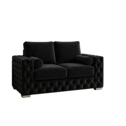 Stratus Interiors Ashley Tufted Chesterfield Fabric Full Back Living Room Sofa-2 Seater in Black - thumbnail 2