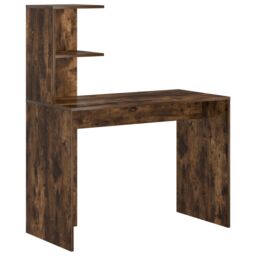 Berkfield Home Smoked Oak Writing Desk Smoked Oak Engineered wood Medium Storage in Brown - thumbnail 2