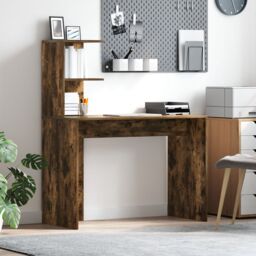 Berkfield Home Smoked Oak Writing Desk Smoked Oak Engineered wood Medium Storage in Brown - thumbnail 1