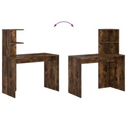 Berkfield Home Smoked Oak Writing Desk Smoked Oak Engineered wood Medium Storage in Brown - thumbnail 8