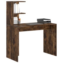 Berkfield Home Smoked Oak Writing Desk Smoked Oak Engineered wood Medium Storage in Brown - thumbnail 3