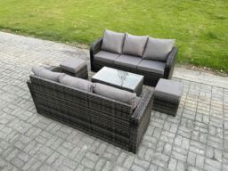 Fimous Outdoor Garden Furniture Sets 8 Seater Wicker Rattan Furniture Sofa Sets with Rectangular Coffee Table 3 Seater Sofa 2 Small Footstools - thumbnail 1