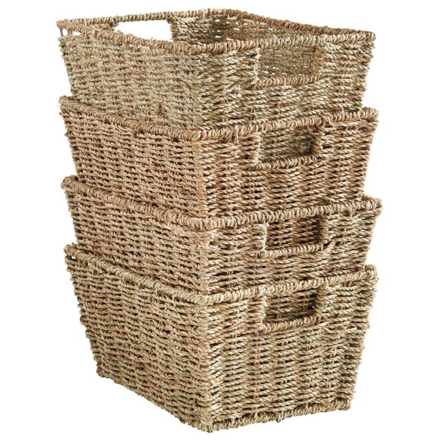 VonHaus Pack of 4 Seagrass Hand Woven Storage Boxes with Metal Frame in Natural - image 1
