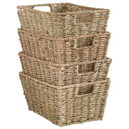 VonHaus Pack of 4 Seagrass Hand Woven Storage Boxes with Metal Frame in Natural - thumbnail 1