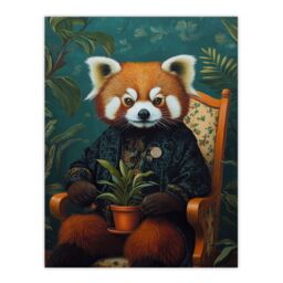 "Artery8 Plant Lover Red Panda Kimono Surreal Portrait Wall Art Print in Blue - Size: W12"" x H16""" - thumbnail 1