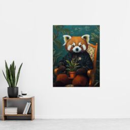 "Artery8 Plant Lover Red Panda Kimono Surreal Portrait Wall Art Print in Blue - Size: W12"" x H16""" - thumbnail 4