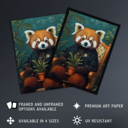 "Artery8 Plant Lover Red Panda Kimono Surreal Portrait Wall Art Print in Blue - Size: W12"" x H16""" - thumbnail 2