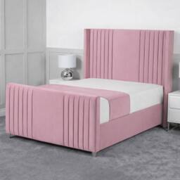 Living Comfort Bedz Emilia Plush Velvet Upholstered Bed Slatted Base with 48Inch Headboard in Pink - Size: Small Double - thumbnail 1