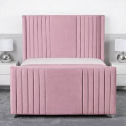Living Comfort Bedz Emilia Plush Velvet Upholstered Bed Slatted Base with 48Inch Headboard in Pink - Size: Small Double - thumbnail 2