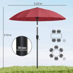 OUTSUNNY 2m Shanghai Garden Parasol Umbrella, Outdoor Sun Shade in Wine - thumbnail 3