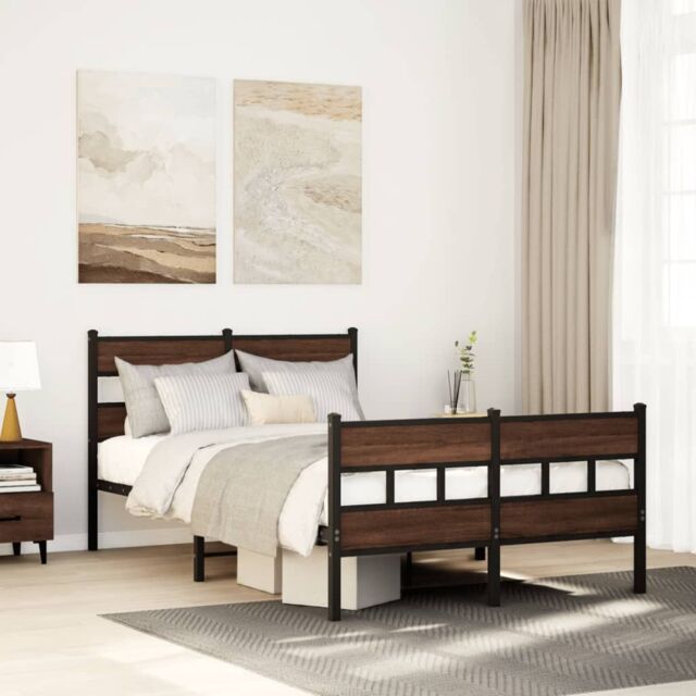 Berkfield Home Bed Frame without Mattress with Headboard & Footboard 120x190 cm Small Double in Brown - image 1