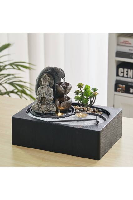 Living and Home Buddha Zen Tabletop Water Fountain with LED Light in Natural - image 1