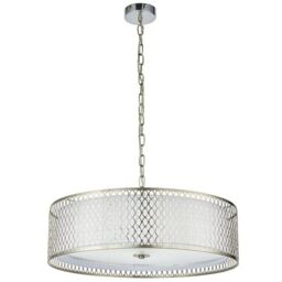 Loops Hanging Ceiling Pendant Light Satin Nickel & Fabric Round Geometric Feature Lamp in Metallics - thumbnail 3