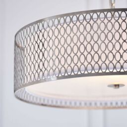 Loops Hanging Ceiling Pendant Light Satin Nickel & Fabric Round Geometric Feature Lamp in Metallics - thumbnail 5