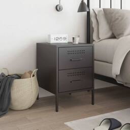 Berkfield Home Durable Bedside Cabinet Black 36x39x50.5 cm Steel - thumbnail 1