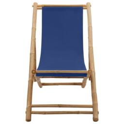 Berkfield Home Deck Chair Bamboo & Canvas Navy Blue