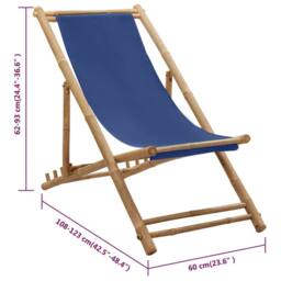 Berkfield Home Deck Chair Bamboo & Canvas Navy Blue - thumbnail 8