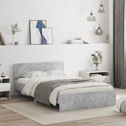 Berkfield Home Bed Frame with Headboard & LED Concrete Grey 120x190 cm Small Double - thumbnail 4