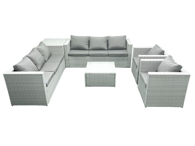 Fimous Outdoor Rattan Sofa Garden Furniture Set with 2 Armchairs Square Coffee Table Side Table Light Grey Mixed - image 1
