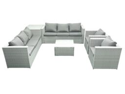 Fimous Outdoor Rattan Sofa Garden Furniture Set with 2 Armchairs Square Coffee Table Side Table Light Grey Mixed - thumbnail 1