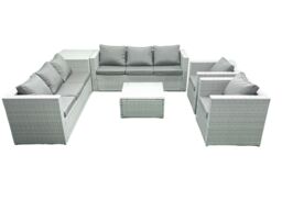 Fimous Outdoor Rattan Sofa Garden Furniture Set with 2 Armchairs Square Coffee Table Side Table Light Grey Mixed - thumbnail 2