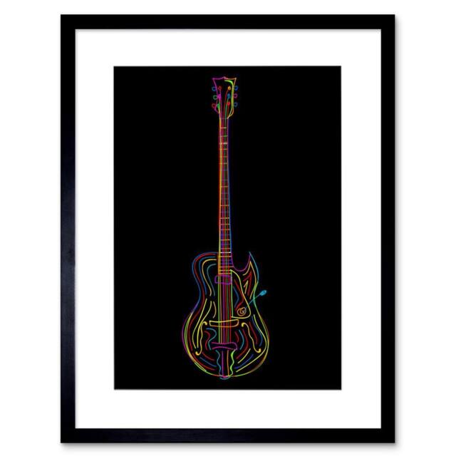 "Artery8 Electric Guitar Line Colourful Music 12x16"" Framed Art Print in Black - Size: W12"" x H16""" - image 1