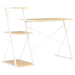 Berkfield Home Desk with Shelf White & Oak 116x50x93 cm - Size: 116 x 50 x 93 cm - thumbnail 4
