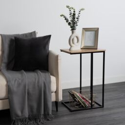 OHS Wood Effect C-Shaped Coffee Table Sofa Desk in Light Brown - thumbnail 3