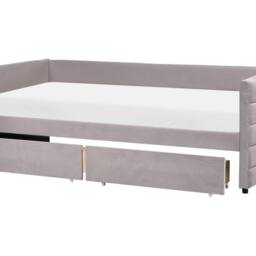 Wyld and Coco Velvet Daybed Light Grey 90 x 200 cm with Slatted Base and Drawers - Size: Single - thumbnail 2