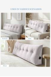 Washable Wedge Headboard Pillow with Storage Pocket in White - Size: Large - thumbnail 6