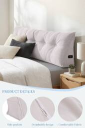 Washable Wedge Headboard Pillow with Storage Pocket in White - Size: Large - thumbnail 3
