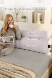 Washable Wedge Headboard Pillow with Storage Pocket in White - Size: Large - thumbnail 2