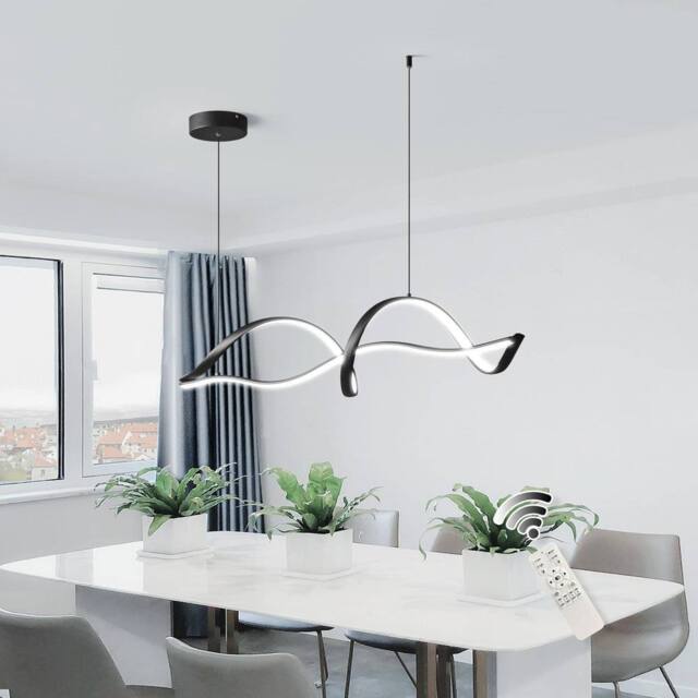Garwarm Metal Wave Simple Dimmable Chandelier with Remote Control in Black - image 1