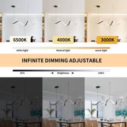 Garwarm Metal Wave Simple Dimmable Chandelier with Remote Control in Black - thumbnail 4