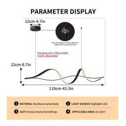 Garwarm Metal Wave Simple Dimmable Chandelier with Remote Control in Black - thumbnail 2