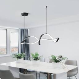 Garwarm Metal Wave Simple Dimmable Chandelier with Remote Control in Black