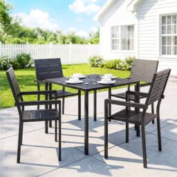 OUTSUNNY 5 Pieces Garden Dining Set, Outdoor Furniture with HDPE Table in Black - thumbnail 1
