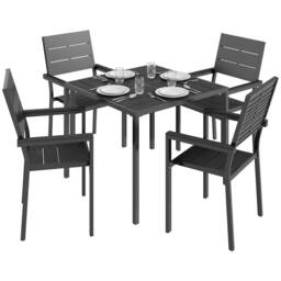 OUTSUNNY 5 Pieces Garden Dining Set, Outdoor Furniture with HDPE Table in Black - thumbnail 2