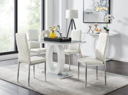 FurnitureboxUK Giovani Grey White Modern High Gloss & Glass Dining Table & 4 Milan Chairs Set in Off-White - thumbnail 1