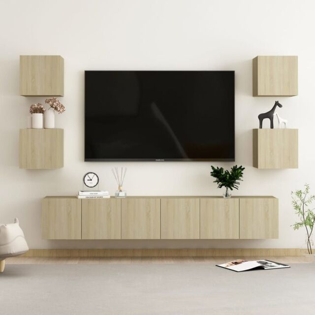 Berkfield Home 7 Piece TV Cabinet Set Sonoma Oak Engineered Wood in Brown - image 1