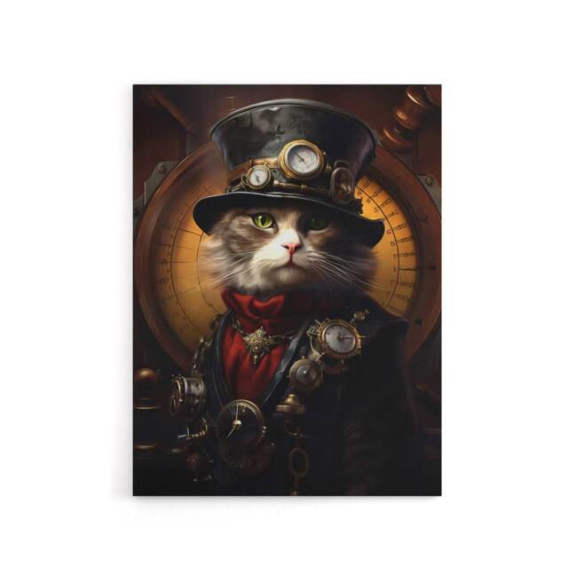 "Artery8 Steampunk Seacat Captain Concept Canvas Wall Art Print in Brown - Size: W18"" x H24""" - image 1
